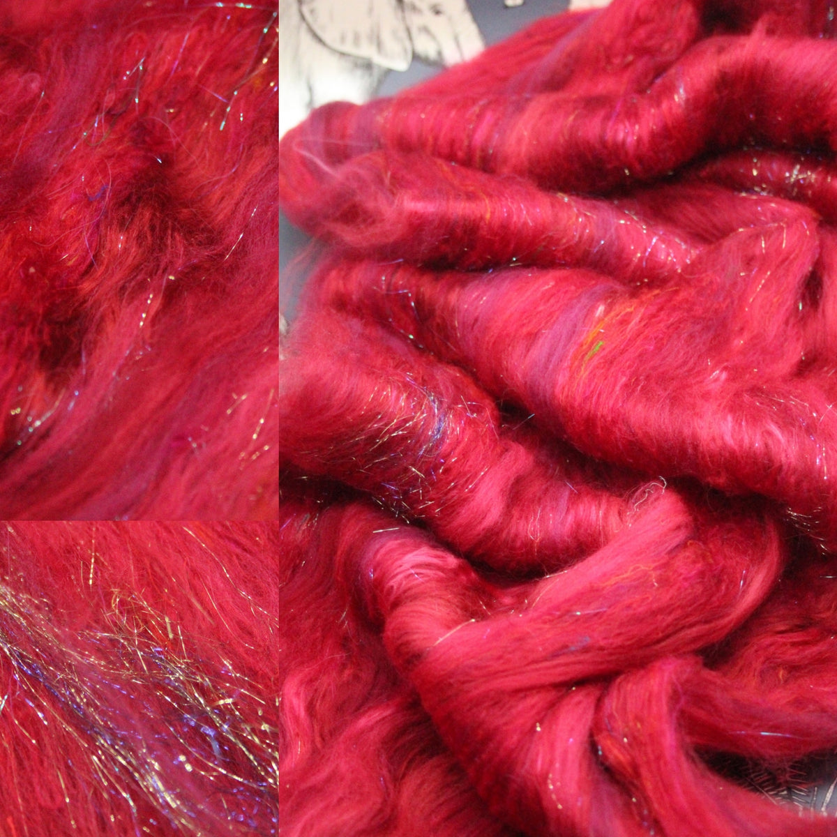 Merino Art Batt  -  Red - 50 grams 1.7 oz - Wool for felting, spinning and weaving