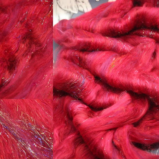 Merino Art Batt  -  Red - 50 grams 1.7 oz - Wool for felting, spinning and weaving