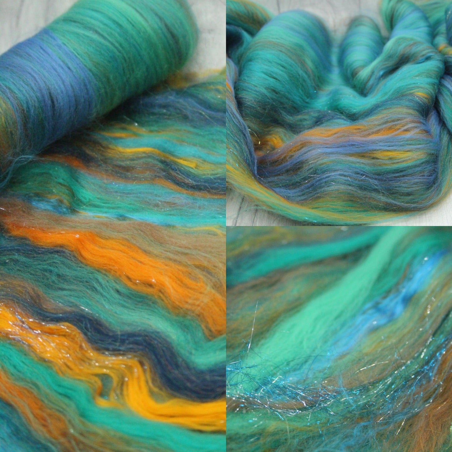 Merino Art Batt  - Green Blue Brown  -  56 grams 1.9 oz - Wool for felting, spinning and weaving