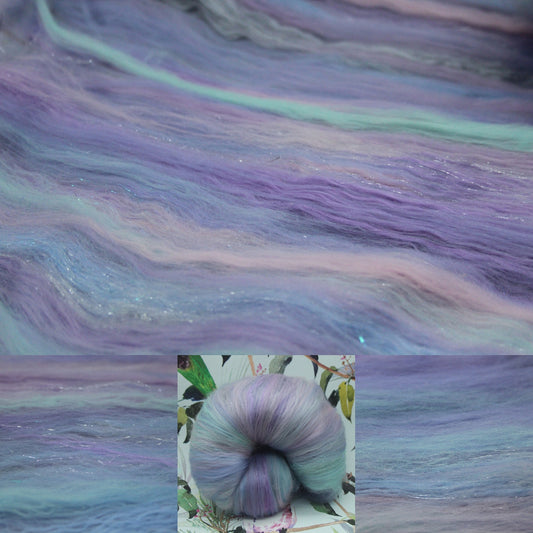 Merino Art Batt  - Purple Blue Pink - 90 grams 3.1 oz - Wool for felting, spinning and weaving