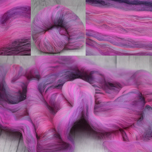 Merino Art Batt  - Purple Pink - 32 grams 1.1 oz - Wool for felting, spinning and weaving