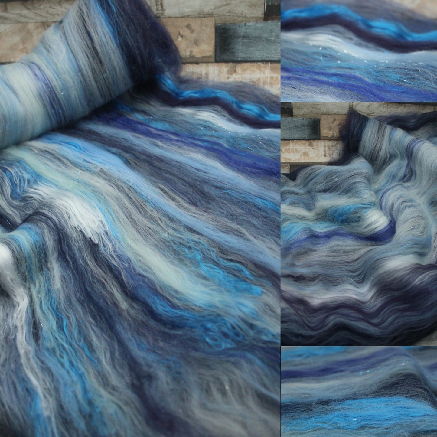 Merino Art Batt  - Blue White - 72 grams 2.5 oz - Wool for felting, spinning and weaving