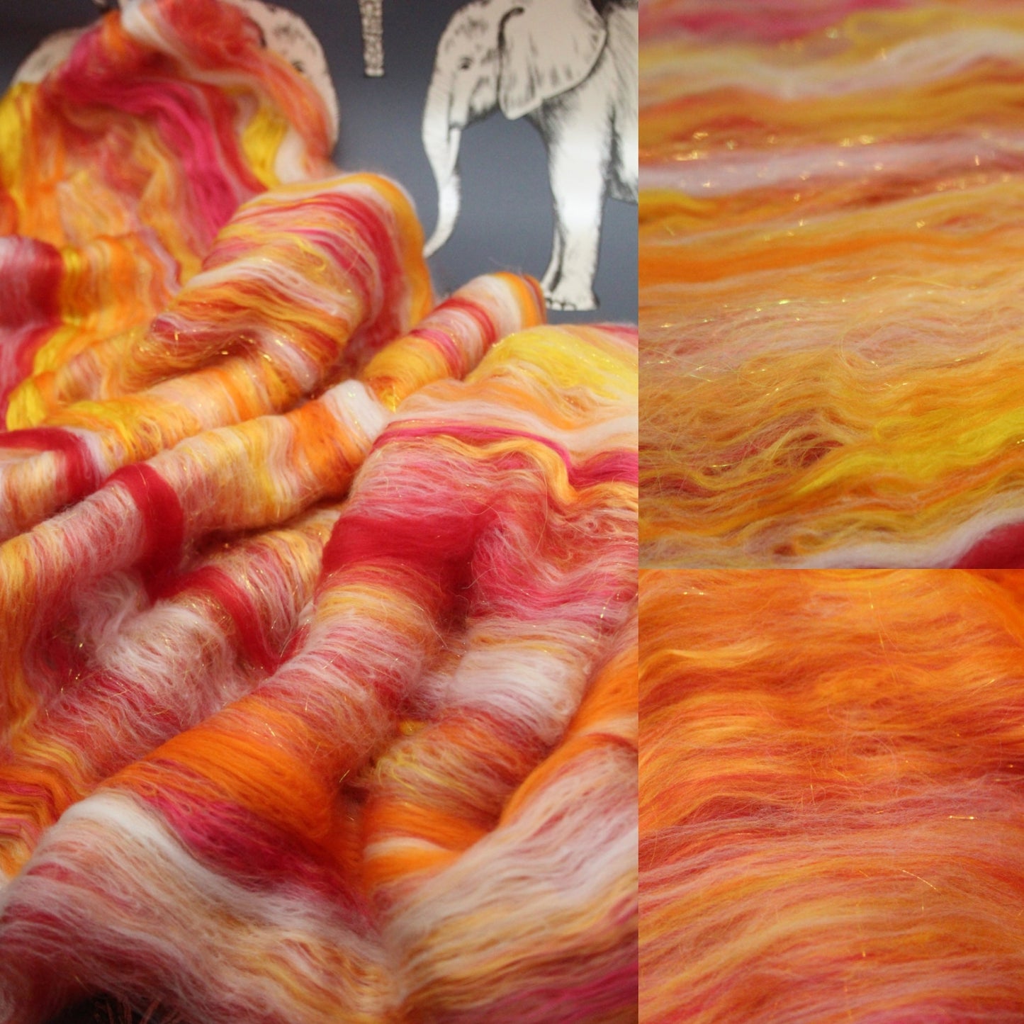 Supersoft Merino Art Batt  - Red Yellow White Orange - 44 grams 1.5 oz - Wool for felting, spinning and weaving