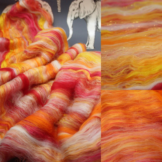 Supersoft Merino Art Batt  - Red Yellow White Orange - 44 grams 1.5 oz - Wool for felting, spinning and weaving