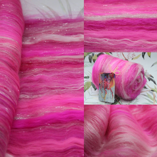 Merino Art Batt  - Pink - 86 grams 3 oz - Wool for felting, spinning and weaving