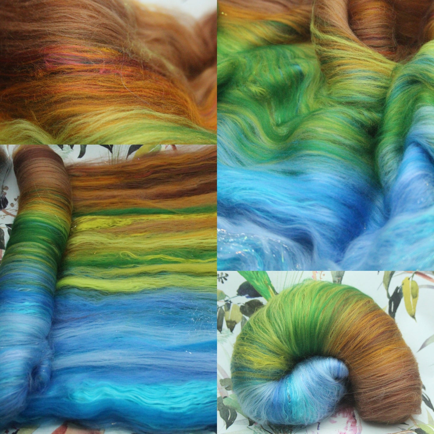 Merino Art Batt  -  Brown Green Blue - Sideways Colour Change - 76 grams 2.6 oz - Wool for felting, spinning and weaving