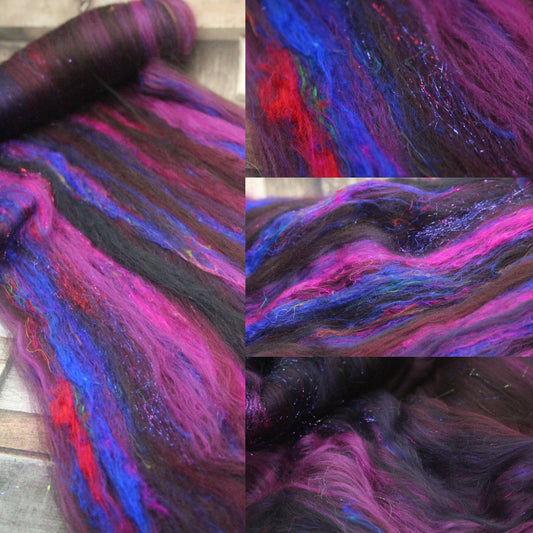 Merino Art Batt  - Black Brown Burgundy - 47 grams 1.6 oz - Wool for felting, spinning and weaving