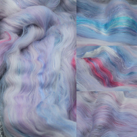 Supersoft Merino Art Batt  - White Blue Purple Pink - 51 grams 1.7 oz - Wool for felting, spinning and weaving