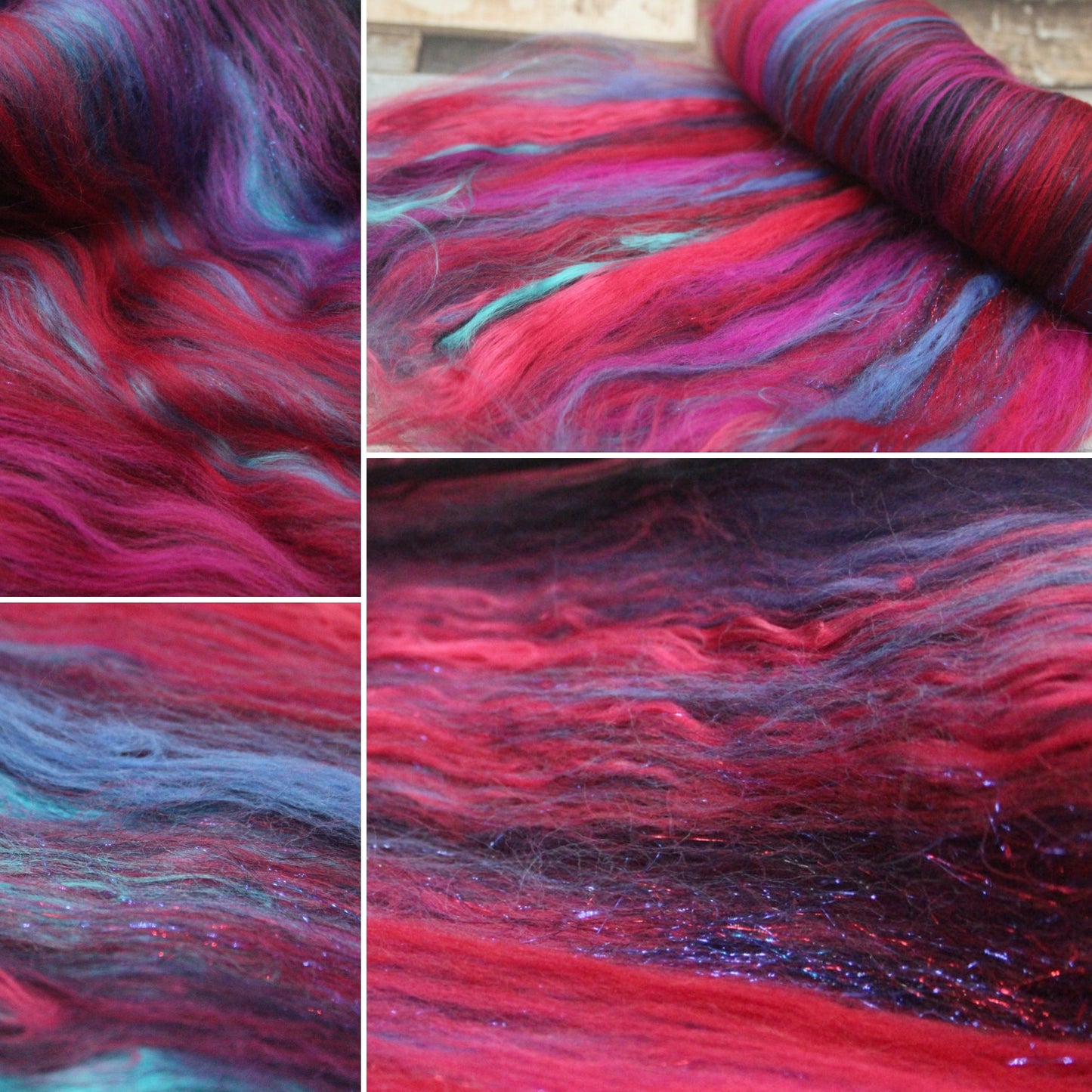 Merino Art Batt  - Red Purple Pink -  67 grams 2.3 oz - Wool for felting, spinning and weaving