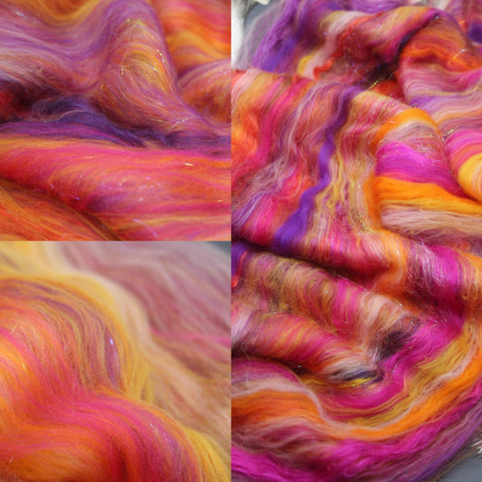 Supersoft Merino Art Batt - Orange Purple Pink - 32 grams 1.1 oz - Wool for felting, spinning and weaving
