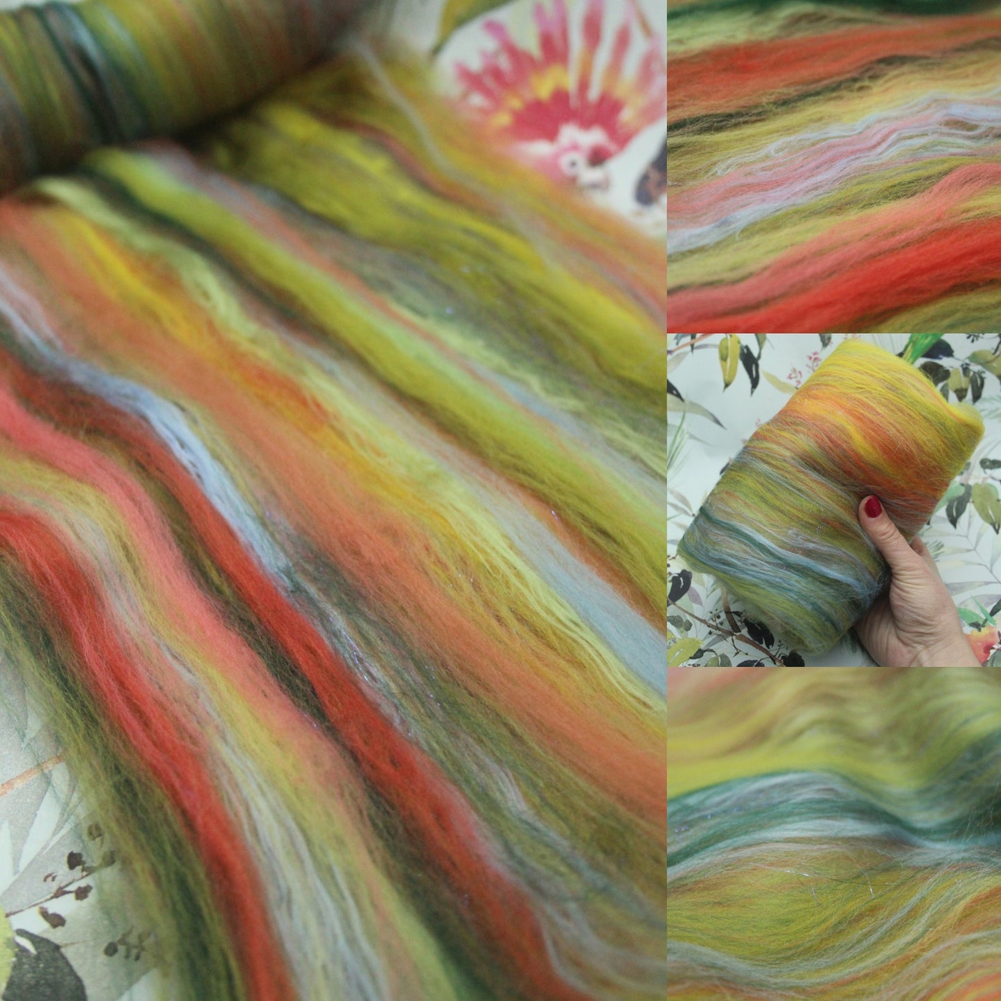 Merino Art Batt  -  Green Yellow - 43 grams 1.5 oz - Wool for felting, spinning and weaving