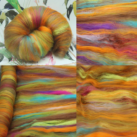 Supersoft Merino Art Batt  - Green Brown Orange - 58 grams 2 oz - Wool for felting, spinning and weaving