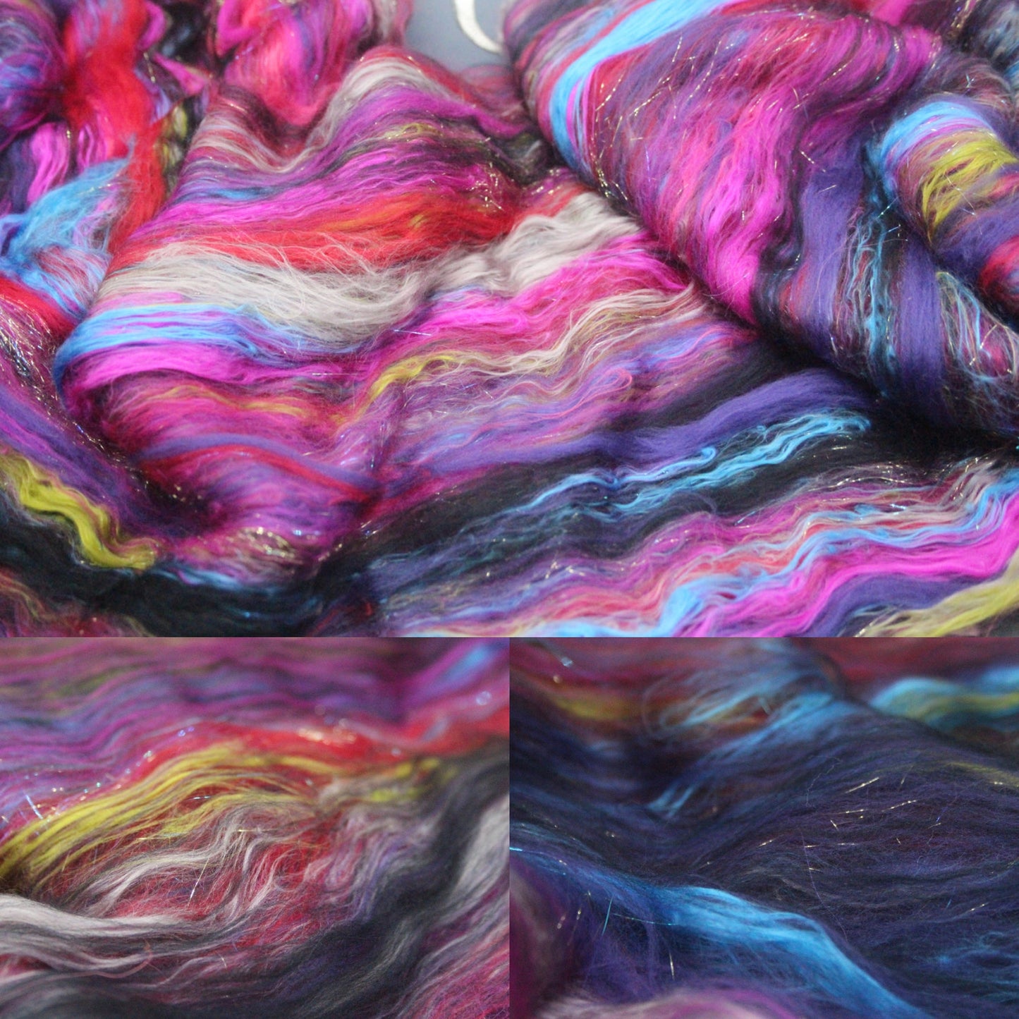 Supersoft Merino Art Batt  - Black Purple Red Pink - 40 grams 1.4 oz - Wool for felting, spinning and weaving