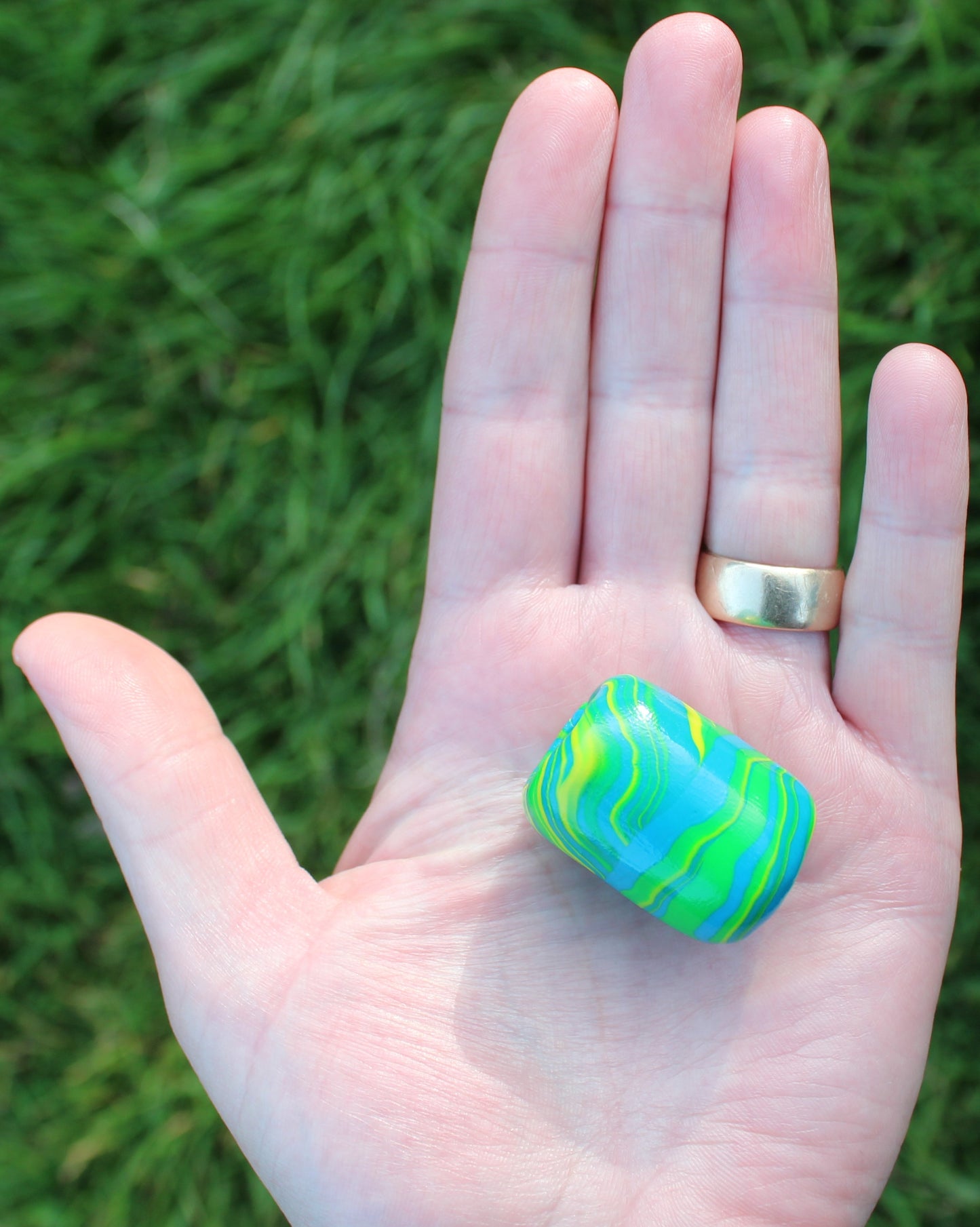 Green Yellow and Blue Bead with 12mm hole