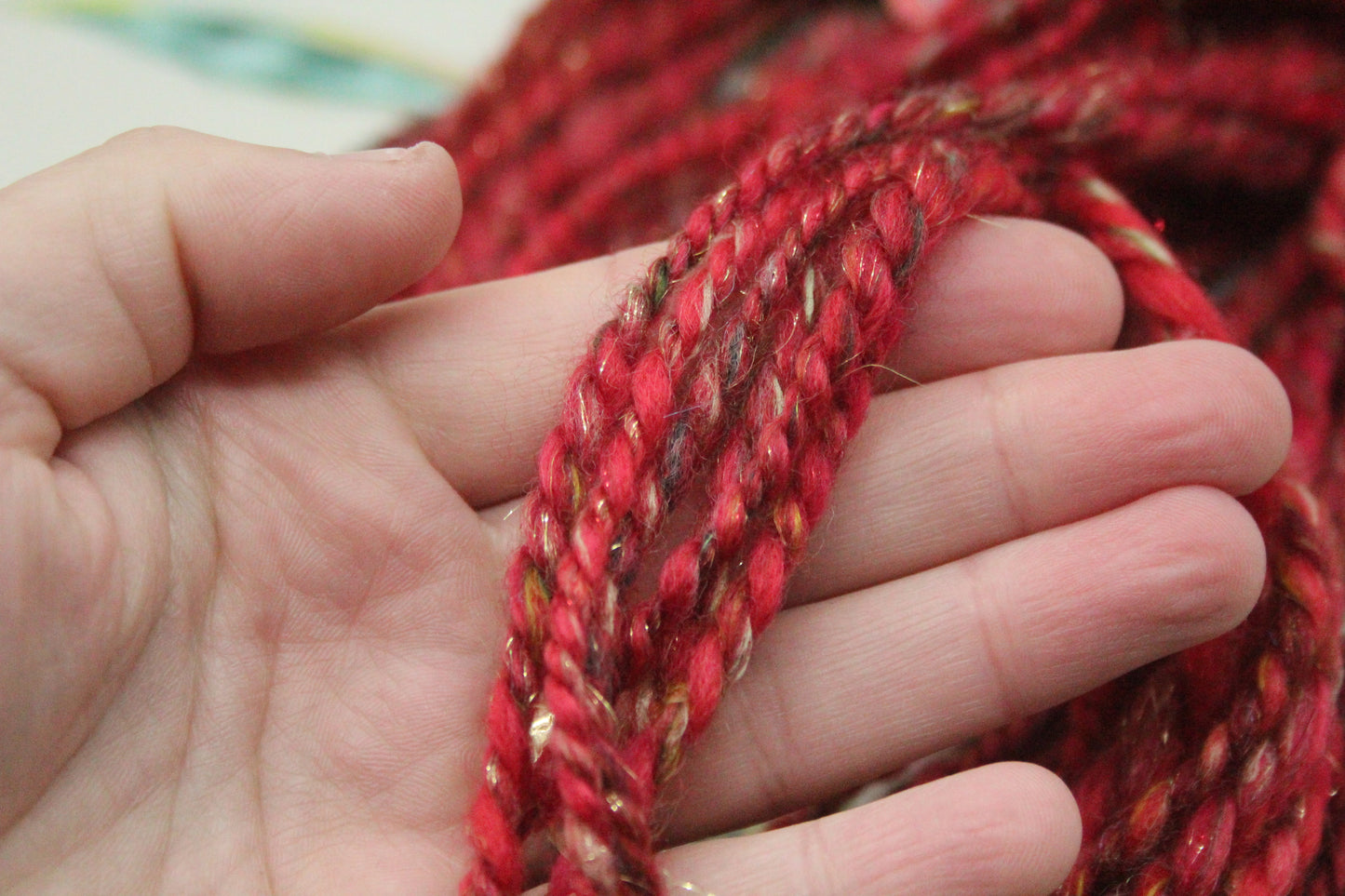 Handspun Yarn - Red Green Gold - Christmas - 18mtrs/20yards 18g/0.6oz - Yarn for crocheting. knitting, weaving...