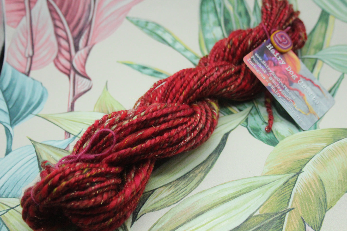 Handspun Yarn - Red Green Gold - Christmas - 32mtrs/36yards 35g/1.2oz - Yarn for crocheting. knitting, weaving...