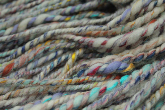 Handspun Yarn - White + Colour Mix - 56mtrs/62yards  156g/5.5oz - Yarn for crocheting. knitting, weaving...