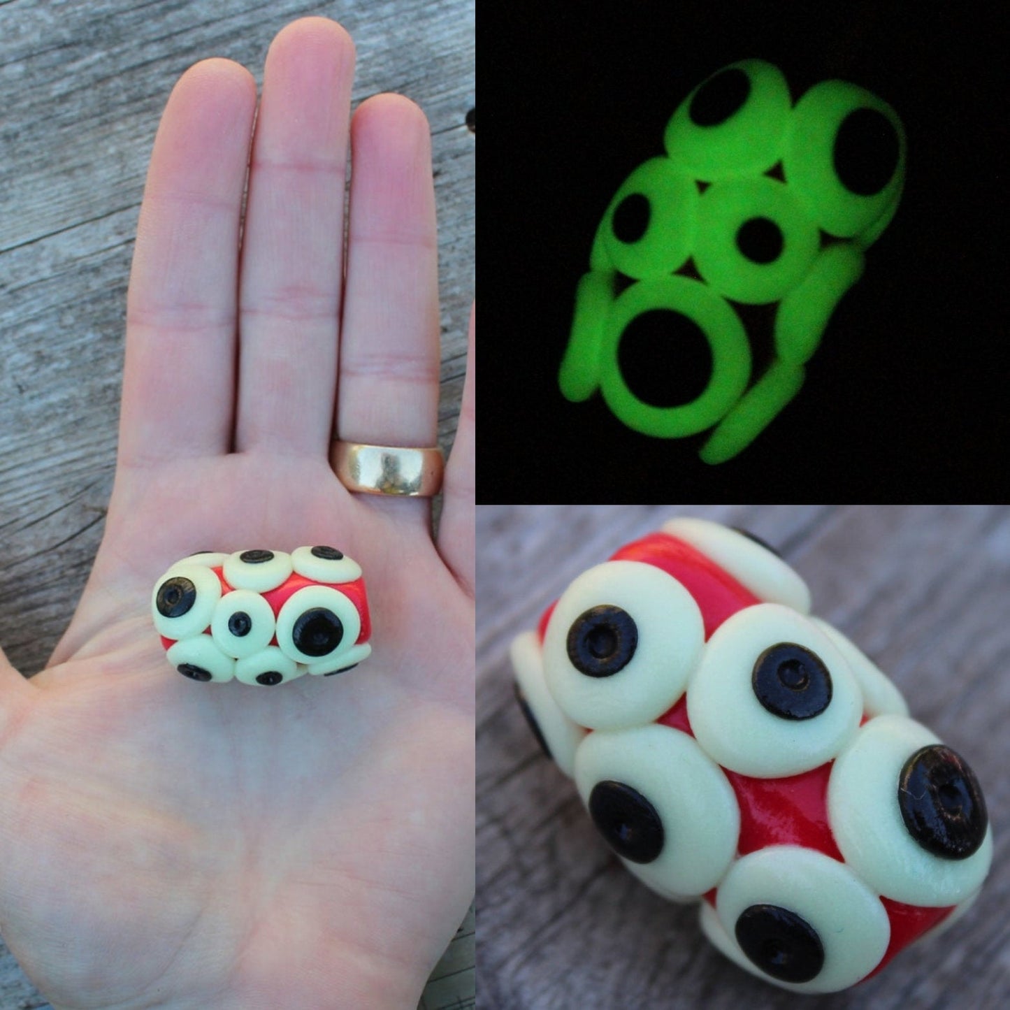 Alien eye bead with 6mm hole - Glow in the Dark